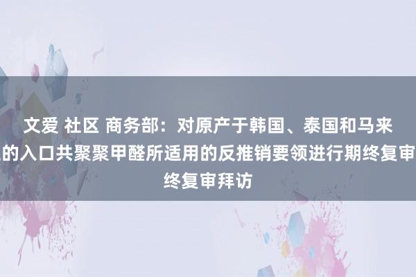文爱 社区 商务部：对原产于韩国、泰国和马来西亚的入口共聚聚甲醛所适用的反推销要领进行期终复审拜访